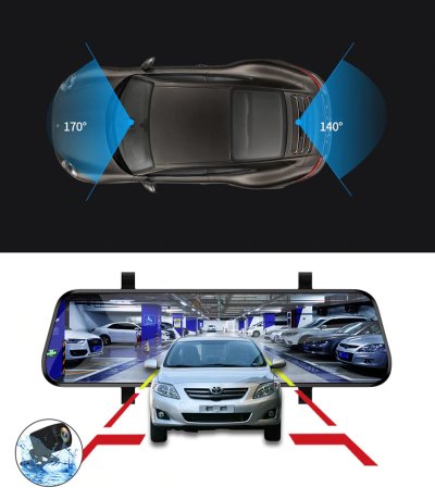 Видеорегистратор-зеркало автомобильный 1080p с экраном 10 дюймов, 2 камеры, 170 градусов-2